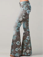 Women’s Flare Jeans – High Waist – Embroidered Patchwork – Retro Boho Style – Full Length - Nalani - UK Fashion Clothing and Decor