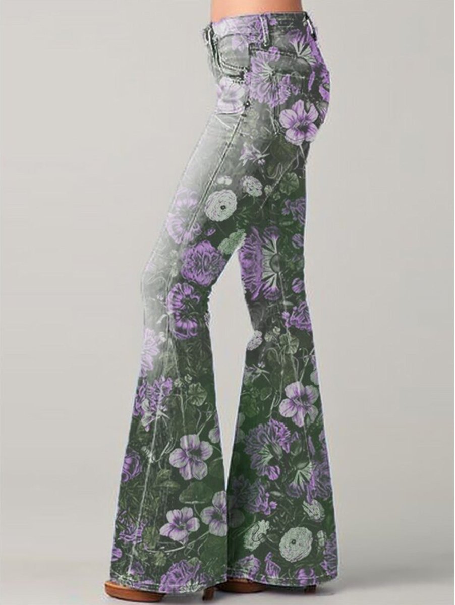 Women’s Flare Jeans – High Waist – Embroidered Patchwork – Retro Boho Style – Full Length - Nalani - UK Fashion Clothing and Decor