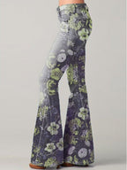 Women’s Flare Jeans – High Waist – Embroidered Patchwork – Retro Boho Style – Full Length - Nalani - UK Fashion Clothing and Decor