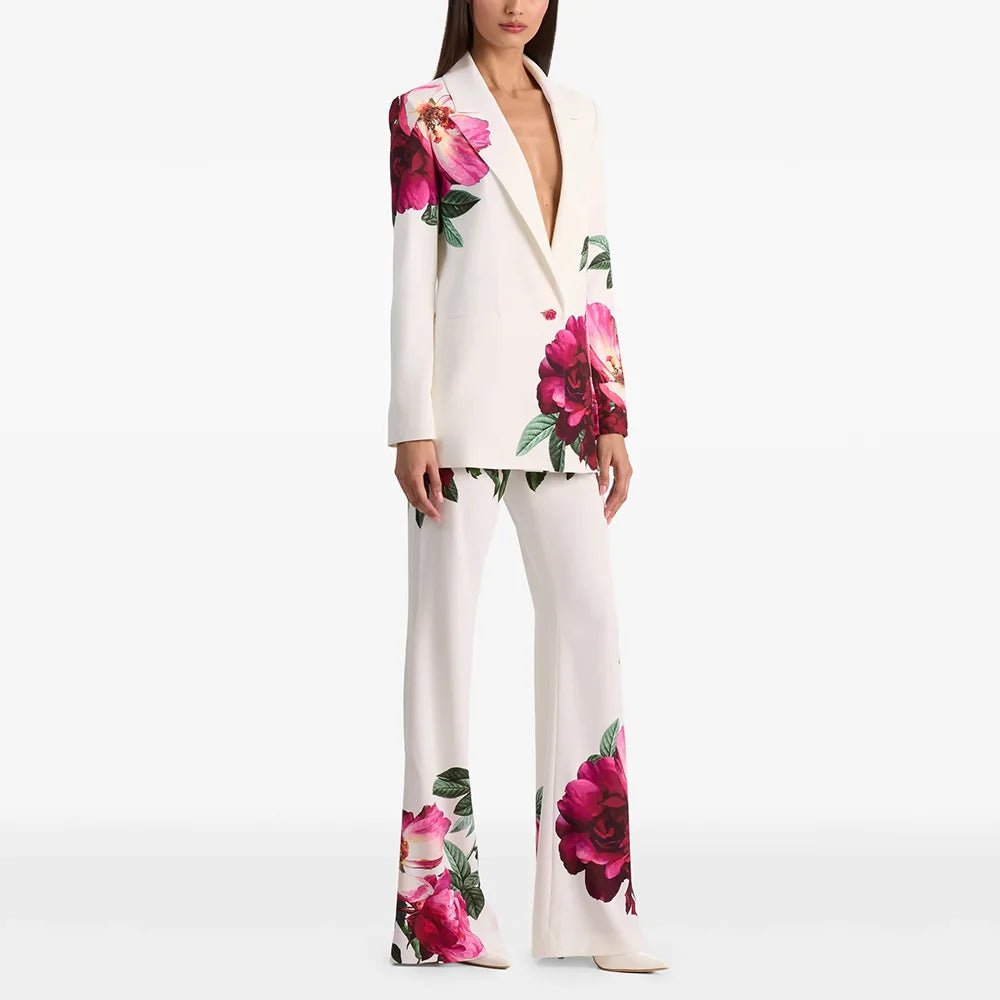 Women's Floral Pant Suit - 2-Piece Blazer and Flare Pants Set - Nalani - Fashion Clothing and Decor