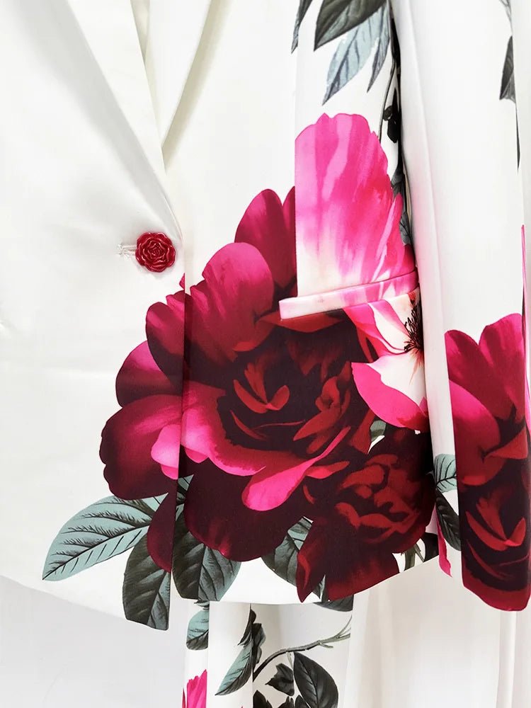 Women's Floral Pant Suit - 2-Piece Blazer and Flare Pants Set - Nalani - Fashion Clothing and Decor