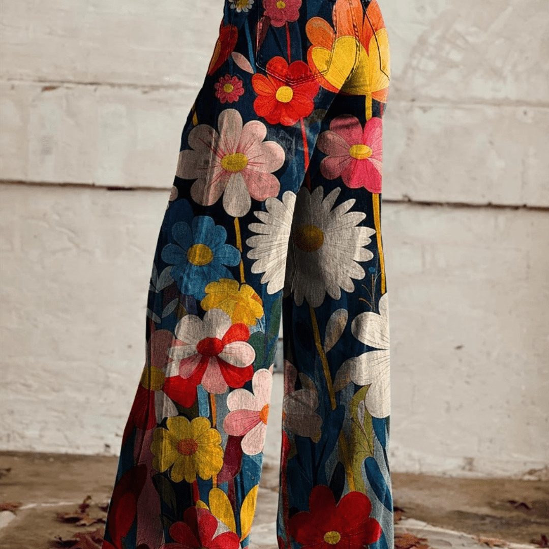 Women's Floral Print High Waist Trousers | Wide Leg - Nalani - Fashion Clothing and Decor