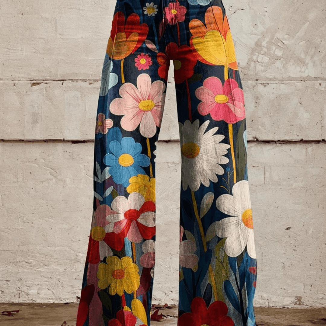Women's Floral Print High Waist Trousers | Wide Leg - Nalani - Fashion Clothing and Decor