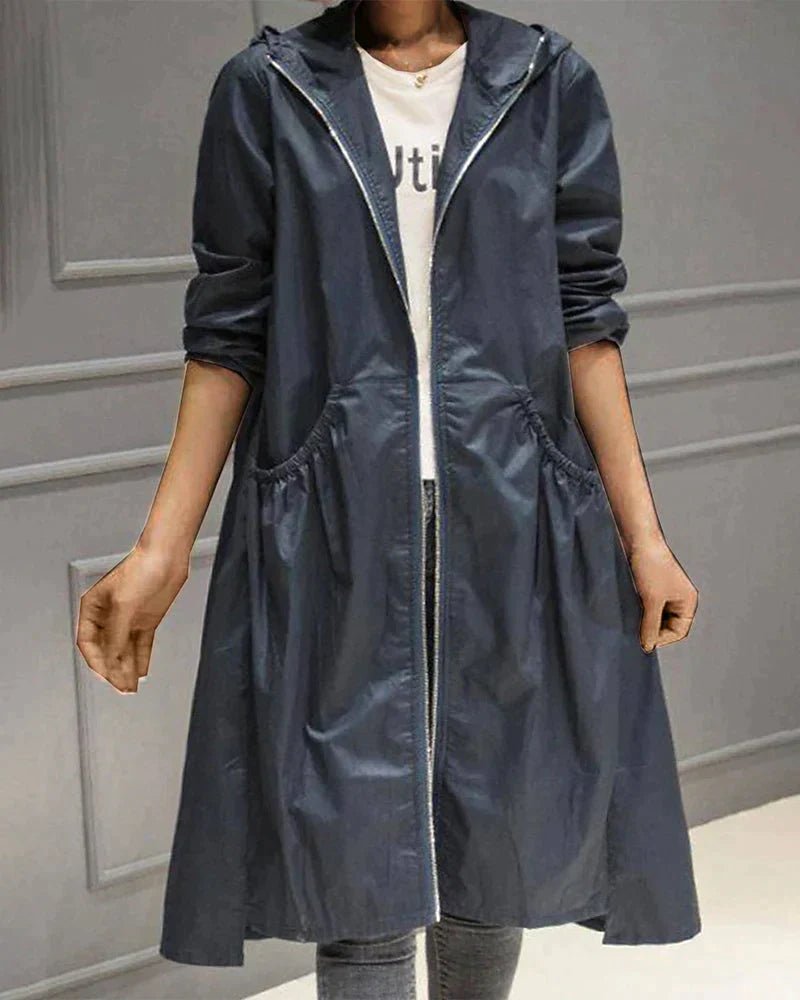 Women’s Hooded Jacket – Waterproof Lightweight – Relaxed Fit – Knee Length – Zip Closure - Nalani - UK Fashion Clothing and Decor