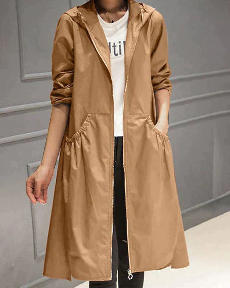 Women’s Hooded Jacket – Waterproof Lightweight – Relaxed Fit – Knee Length – Zip Closure - Nalani - UK Fashion Clothing and Decor