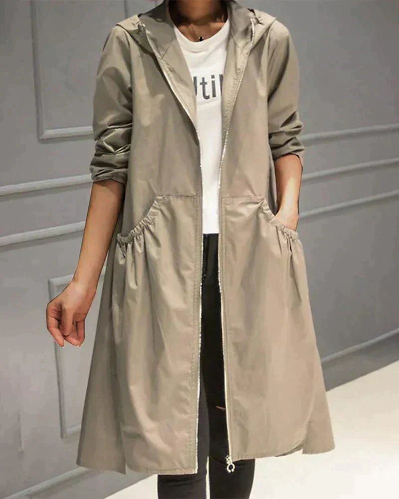 Women’s Hooded Jacket – Waterproof Lightweight – Relaxed Fit – Knee Length – Zip Closure - Nalani - UK Fashion Clothing and Decor