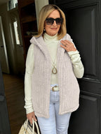 Womens Hooded Vest Fuzzy Plush Relaxed Fit Sleeveless Open Front - Nalani - UK Fashion Clothing and Decor