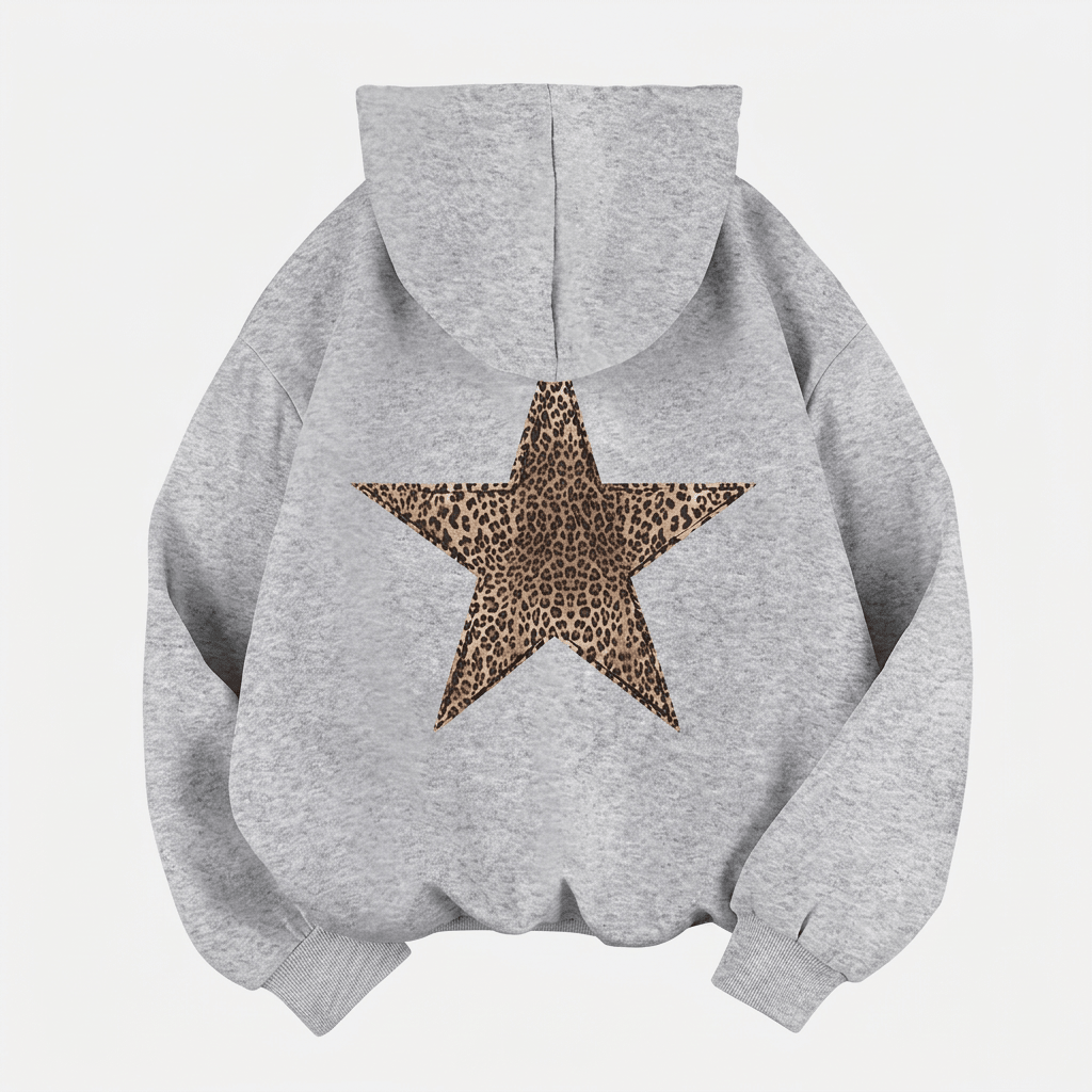 Women's Hoodie with Leopard Star Back Print – Casual Graphic Hooded Sweatshirt, Blue or Silver, S–XL – Flōre - Nalani - Fashion Clothing and Decor