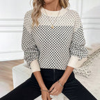 Womens Houndstooth Winter Sweater Pullover Cozy Soft Warm - Nalani - Fashion Clothing and Decor
