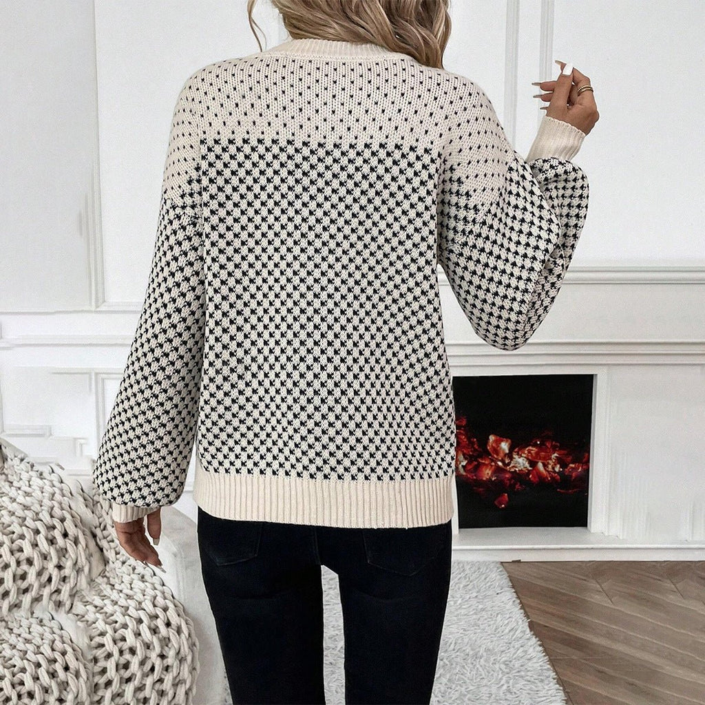 Womens Houndstooth Winter Sweater Pullover Cozy Soft Warm - Nalani - Fashion Clothing and Decor
