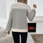 Womens Houndstooth Winter Sweater Pullover Cozy Soft Warm - Nalani - Fashion Clothing and Decor