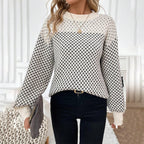 Womens Houndstooth Winter Sweater Pullover Cozy Soft Warm - Nalani - Fashion Clothing and Decor