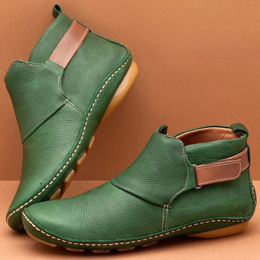 Womens Leather Ankle Boots With Strap Detail Rounded Toe And Rugged Sole - Nalani - UK Fashion Clothing and Decor