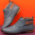 Womens Leather Ankle Boots With Strap Detail Rounded Toe And Rugged Sole - Nalani - UK Fashion Clothing and Decor