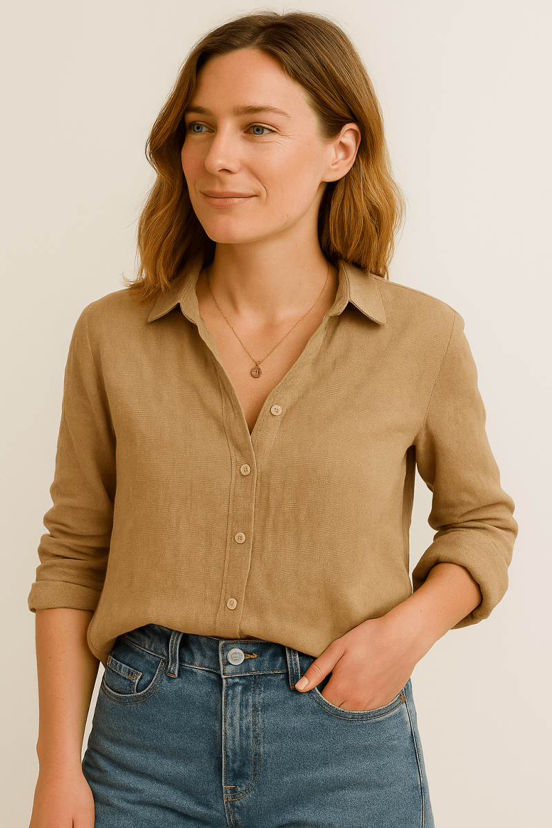 Womens Long Sleeve Blouse With Revere Collar And Relaxed Fit - Nalani - UK and AUS Fashion Clothing and Decor