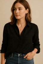 Womens Long Sleeve Blouse With Revere Collar And Relaxed Fit - Nalani - UK and AUS Fashion Clothing and Decor