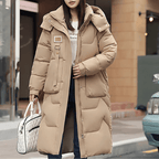 Women’s Long Trench Coat – Oversized Relaxed Fit – Quilted Padded – Hooded – High Collar - Nalani - UK Fashion Clothing and Decor