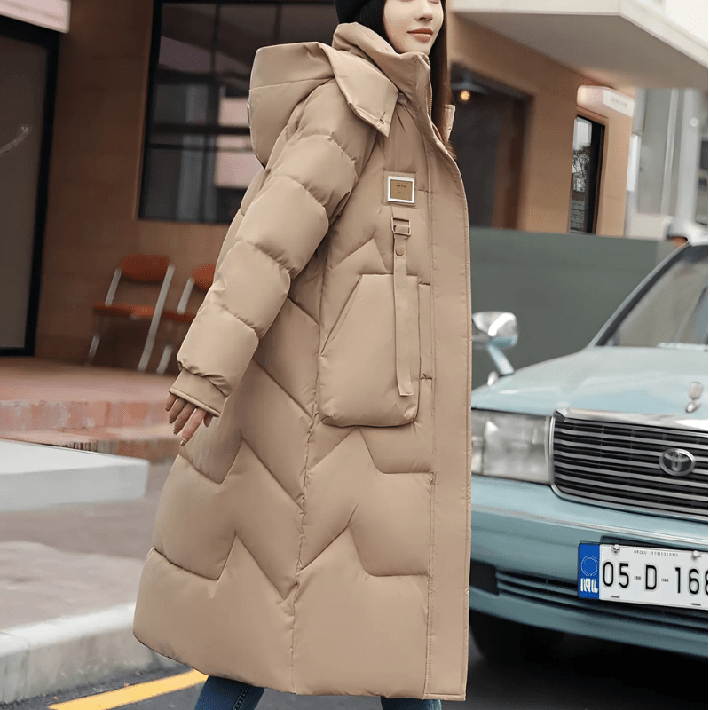 Women’s Long Trench Coat – Oversized Relaxed Fit – Quilted Padded – Hooded – High Collar - Nalani - UK Fashion Clothing and Decor