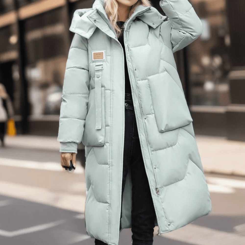 Women’s Long Trench Coat – Oversized Relaxed Fit – Quilted Padded – Hooded – High Collar - Nalani - UK Fashion Clothing and Decor