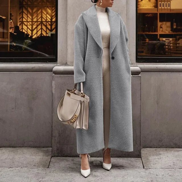 Women’s Oversized Coat – Wool Blend – Full Length – Relaxed Fit – Notched Lapel - Nalani - UK Fashion Clothing and Decor