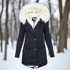 Women’s Parka Jacket – Fitted Silhouette – Water - Repellent – Faux Fur Hood – Long Length - Nalani - UK Fashion Clothing and Decor