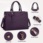 Women’s PU Leather Laptop Tote Bag - Waterproof 15.6 Inch Work Shoulder Bag - Nalani - Fashion Clothing and Decor