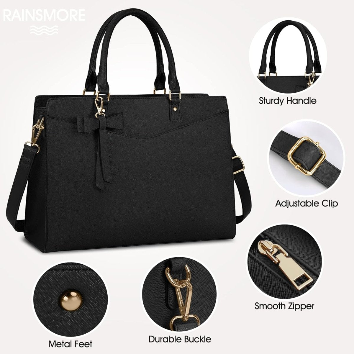 Women’s PU Leather Laptop Tote Bag - Waterproof 15.6 Inch Work Shoulder Bag - Nalani - Fashion Clothing and Decor