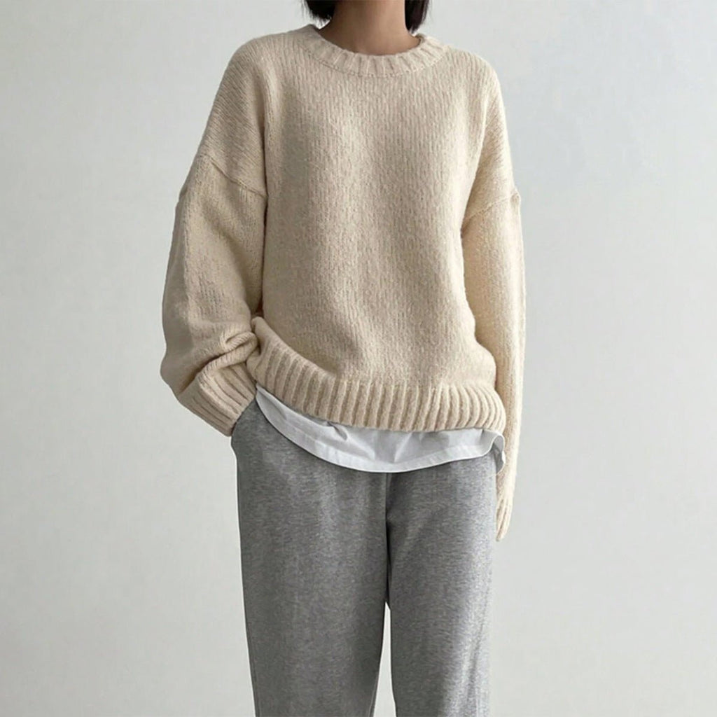 Women’s Pullover Sweater – Knitted Wool – Oversized Fit – Crew Neck – Ribbed Trim - Nalani - UK Fashion Clothing and Decor