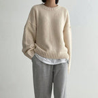 Women’s Pullover Sweater – Knitted Wool – Oversized Fit – Crew Neck – Ribbed Trim - Nalani - UK Fashion Clothing and Decor