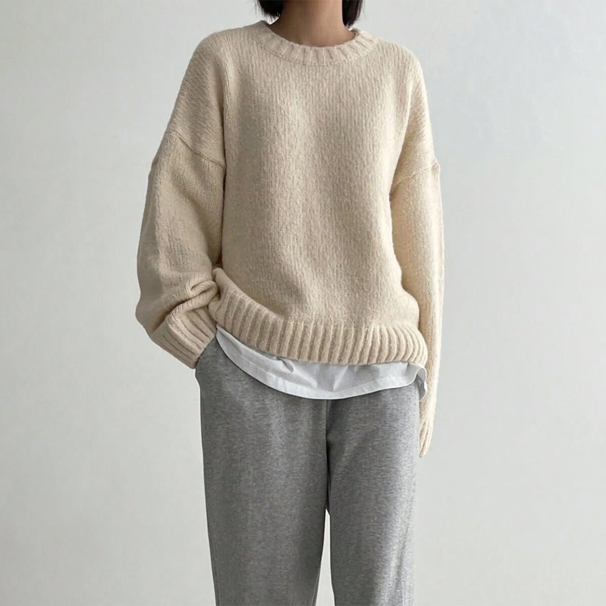 Women’s Pullover Sweater – Knitted Wool – Oversized Fit – Crew Neck – Ribbed Trim - Nalani - UK Fashion Clothing and Decor