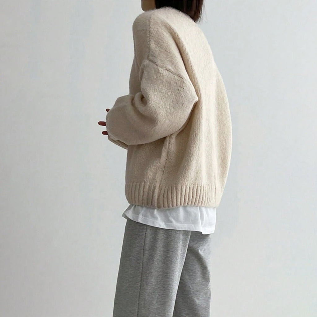 Women’s Pullover Sweater – Knitted Wool – Oversized Fit – Crew Neck – Ribbed Trim - Nalani - UK Fashion Clothing and Decor