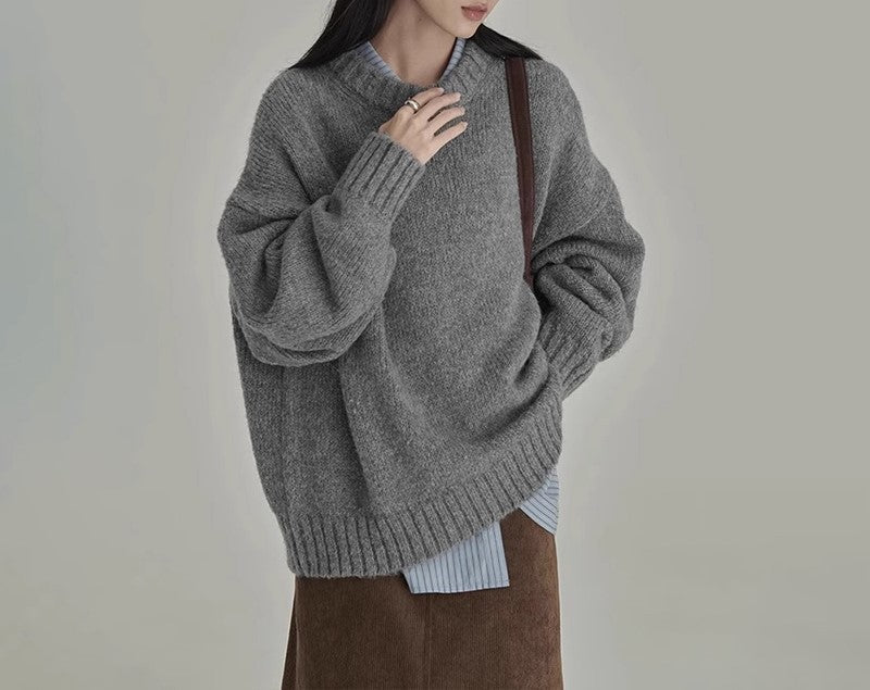 Women’s Pullover Sweater – Knitted Wool – Oversized Fit – Crew Neck – Ribbed Trim - Nalani - UK Fashion Clothing and Decor