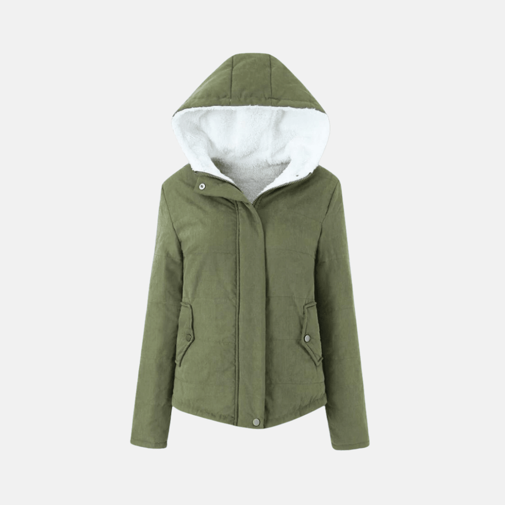Womens Quilted Hooded Jacket With Plush Fleece Lining Snap Front - Nalani - UK Fashion Clothing and Decor