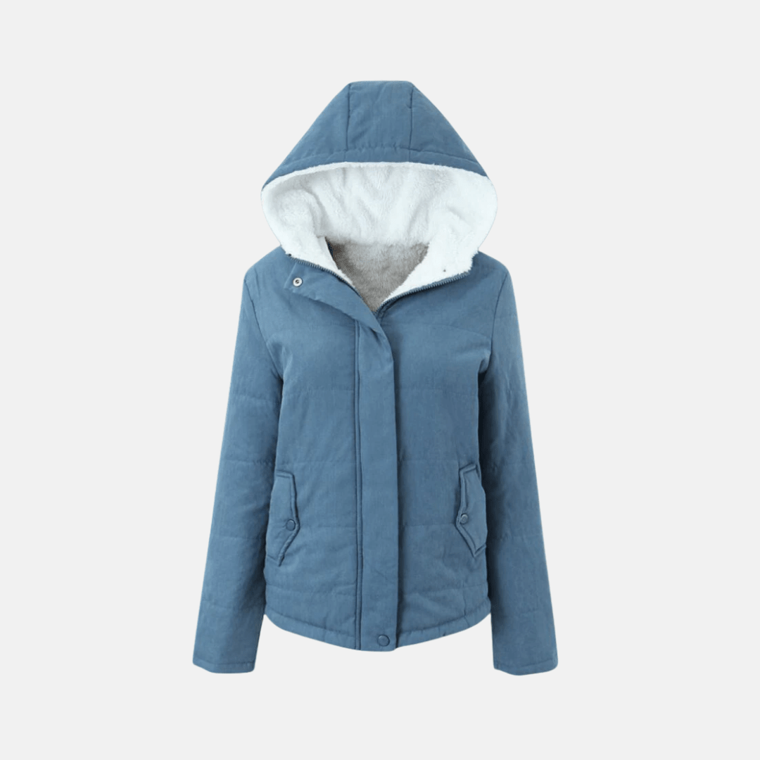 Womens Quilted Hooded Jacket With Plush Fleece Lining Snap Front - Nalani - UK Fashion Clothing and Decor