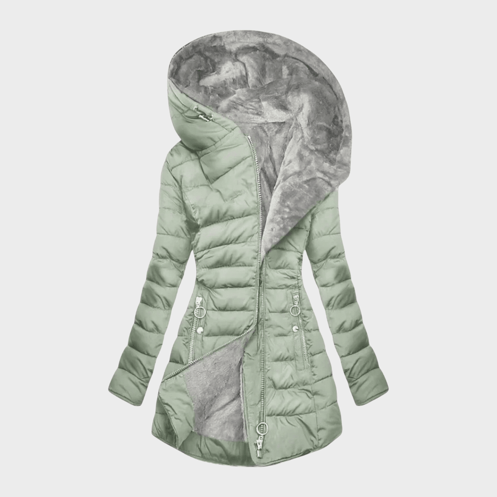 Women's Quilted Puffer Coat with Oversized Hood – Long Padded Winter Coat with Plush Lining, Zip Pockets, 3 Colours, S–2XL - Nalani - Fashion Clothing and Decor