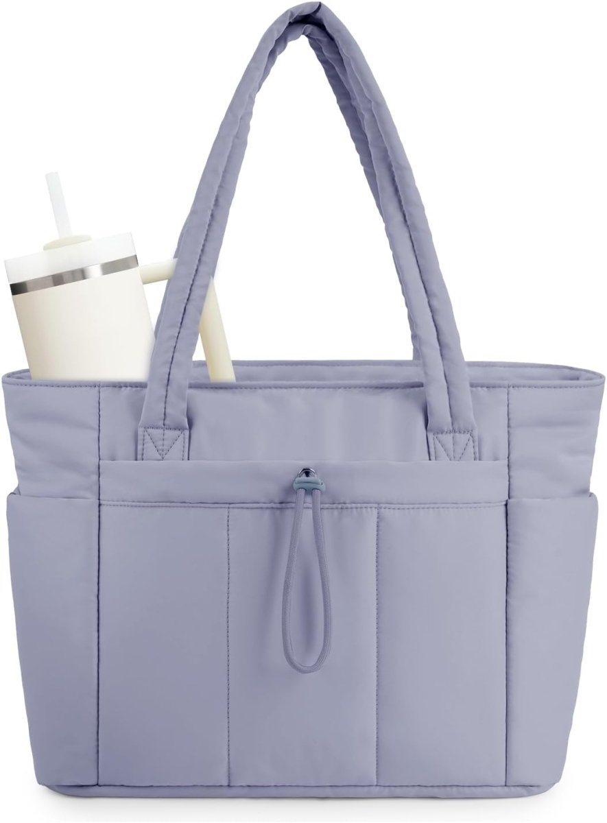 Women’s Quilted Puffer Tote Bag - Waterproof 15.6 Inch Laptop Travel Bag - Nalani - Fashion Clothing and Decor