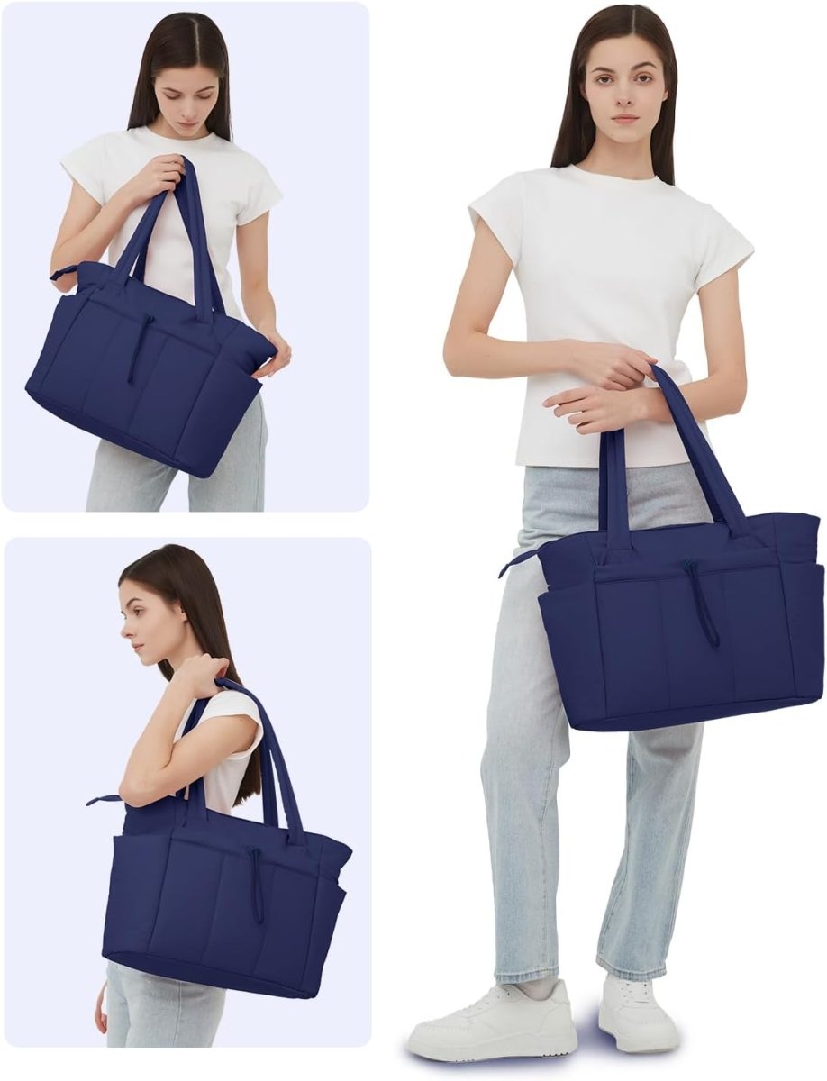 Women’s Quilted Puffer Tote Bag - Waterproof 15.6 Inch Laptop Travel Bag - Nalani - Fashion Clothing and Decor