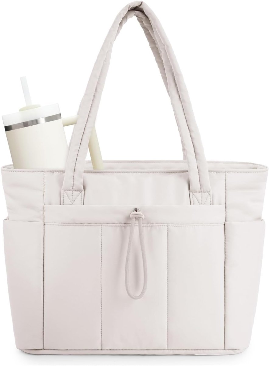 Women’s Quilted Puffer Tote Bag - Waterproof 15.6 Inch Laptop Travel Bag - Nalani - Fashion Clothing and Decor