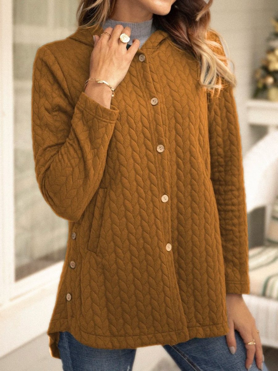 Women’s Quilted Sweatshirt – Relaxed Fit – Hooded – Button Front – Mid Length Casual - Nalani - UK Fashion Clothing and Decor
