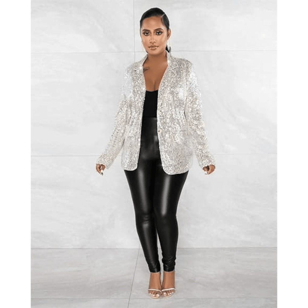 Women's Sequin Blazer | Ruched - Nalani - Fashion Clothing and Decor
