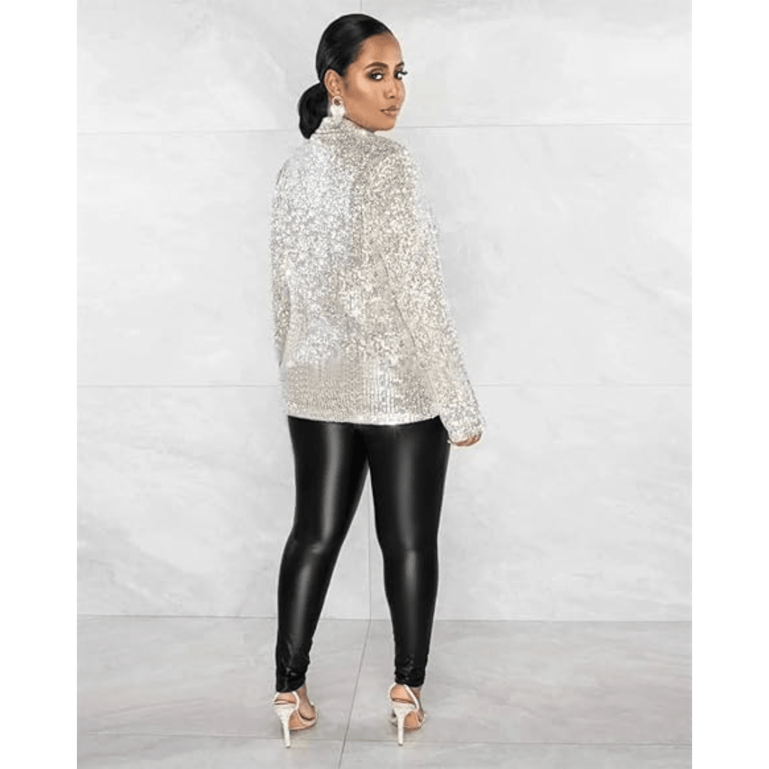 Women's Sequin Blazer | Ruched - Nalani - Fashion Clothing and Decor