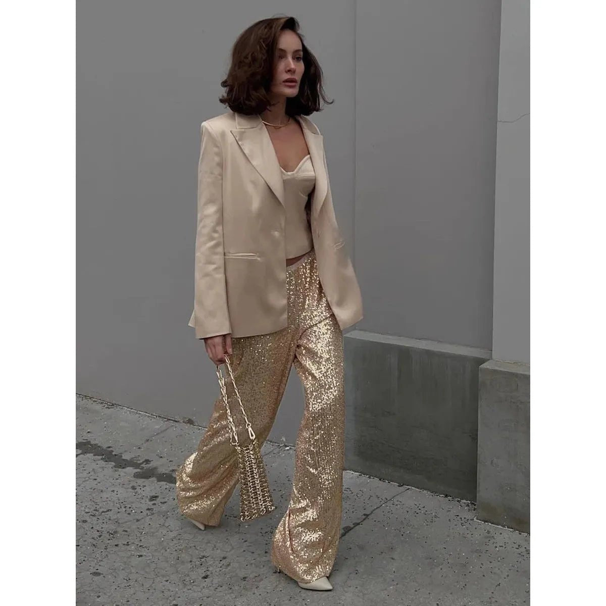 Women's Sequin Trousers | High Waist - Nalani - Fashion Clothing and Decor