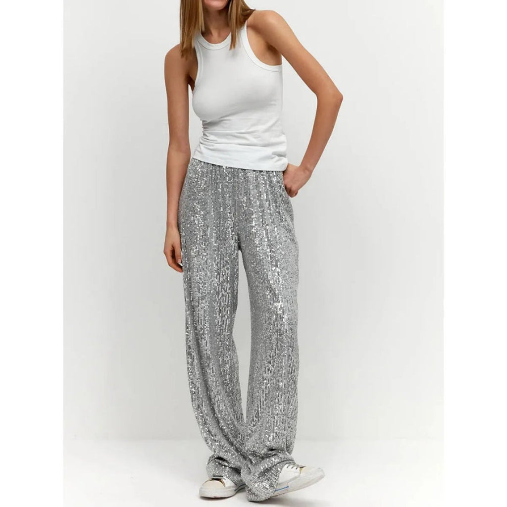 Women's Sequin Trousers | High Waist - Nalani - Fashion Clothing and Decor