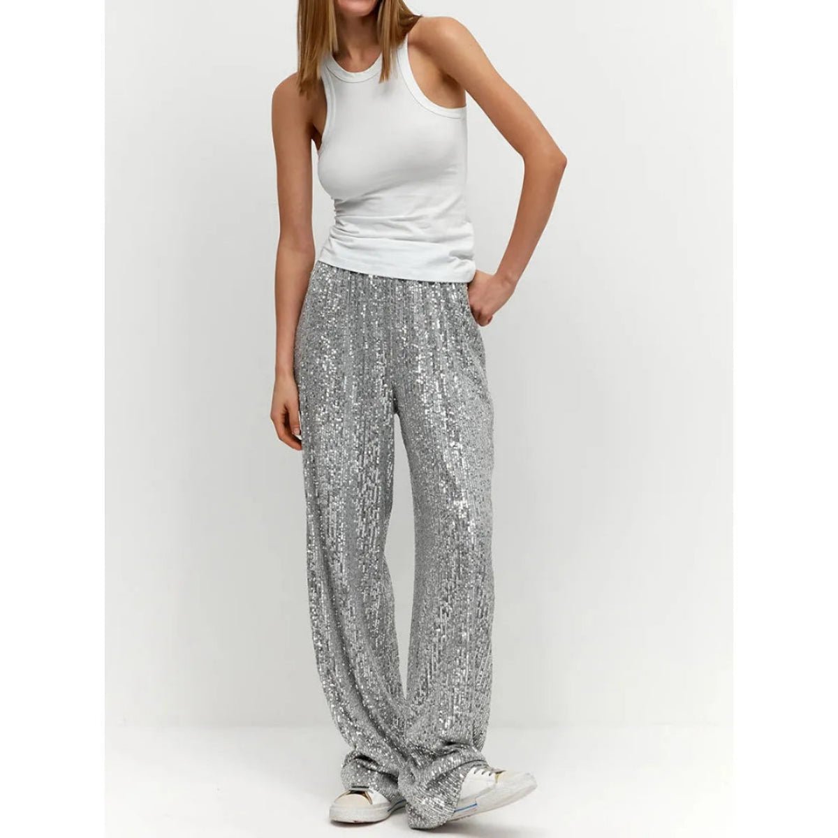 Women's Sequin Trousers | High Waist - Nalani - Fashion Clothing and Decor