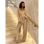 Women's Sequin Trousers | High Waist - Nalani - Fashion Clothing and Decor