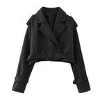 Women’s Short Cropped Trench Coat – Relaxed Fit – Double - Breasted – Belted Cuffs – Boxy Silhouette - Nalani - UK Fashion Clothing and Decor