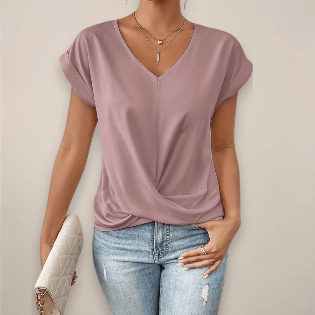 Womens Short Sleeve Twist Front V Neck Top For Spring And Summer - Nalani - UK and AUS Fashion Clothing and Decor