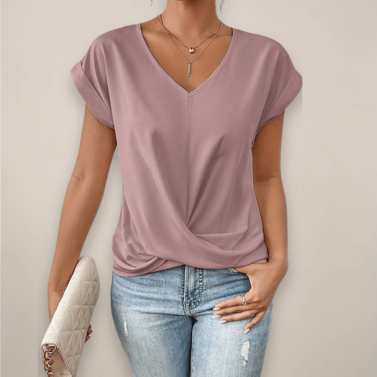 Womens Short Sleeve Twist Front V Neck Top For Spring And Summer - Nalani - UK and AUS Fashion Clothing and Decor