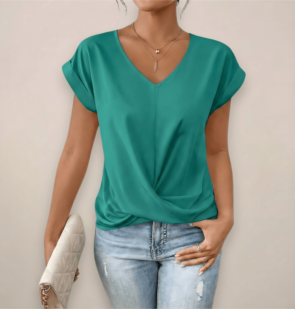 Womens Short Sleeve Twist Front V Neck Top For Spring And Summer - Nalani - UK and AUS Fashion Clothing and Decor