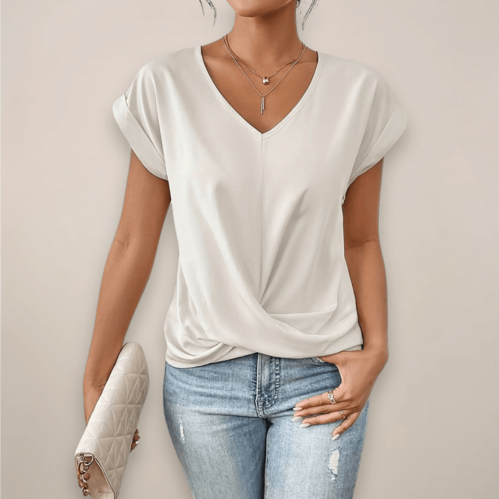 Womens Short Sleeve Twist Front V Neck Top For Spring And Summer - Nalani - UK and AUS Fashion Clothing and Decor